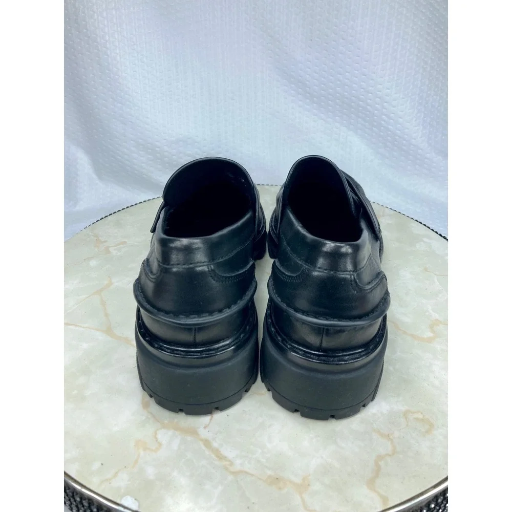 Rag & Bone Corey Chunky Lug Sole Penny Loafers Women 7 Black Leather Comfy Shoes